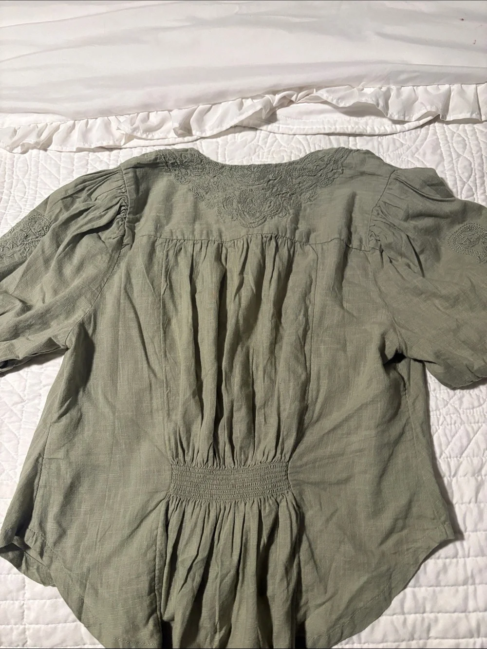 FREE PEOPLE NWT Sage Green Embroidered Button-Front Tunic